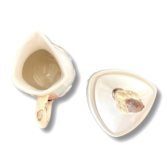 Sugar Bowl & Creamer Set with Faux Bois & Bird Nature Lover Dishes - Picture 3 of 5